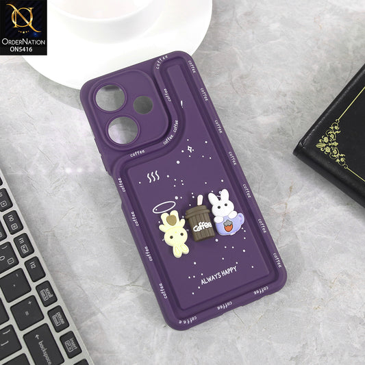 Infinix Hot 30 4G - Purple - Cute 3D Cartoon Coffee Soft Silicon Case With Camera Protection