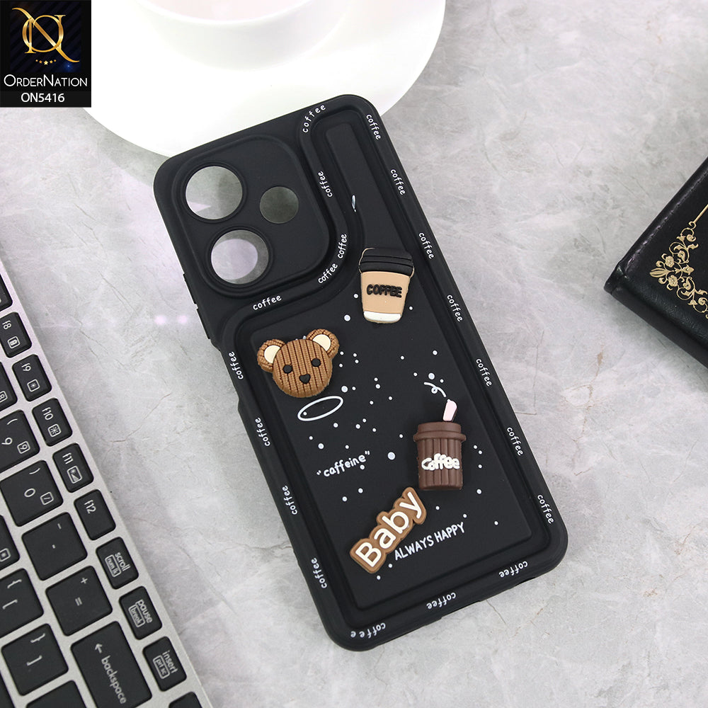 Infinix Hot 30 4G - Black - Cute 3D Cartoon Coffee Soft Silicon Case With Camera Protection