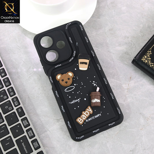 Infinix Hot 30 4G - Black - Cute 3D Cartoon Coffee Soft Silicon Case With Camera Protection