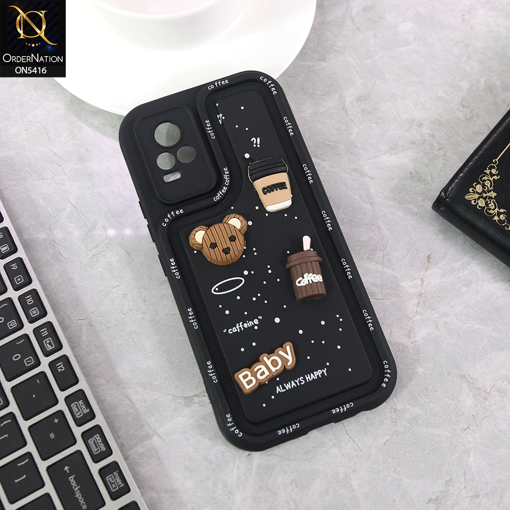 Vivo V21e Cover - Black - Cute 3D Cartoon Coffee Soft Silicon Case With Camera Protection