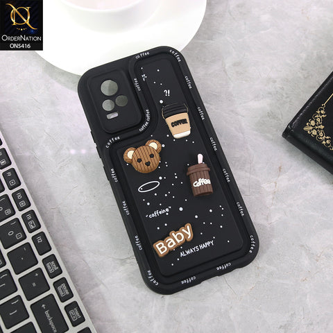 Vivo V21e Cover - Black - Cute 3D Cartoon Coffee Soft Silicon Case With Camera Protection