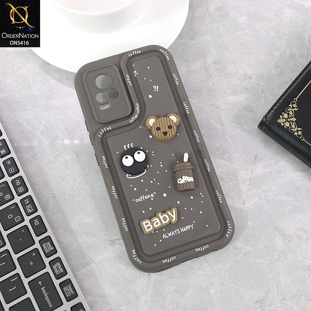 Vivo V21e Cover - Brown - Cute 3D Cartoon Coffee Soft Silicon Case With Camera Protection