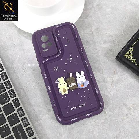 Vivo V21e Cover - Purple - Cute 3D Cartoon Coffee Soft Silicon Case With Camera Protection