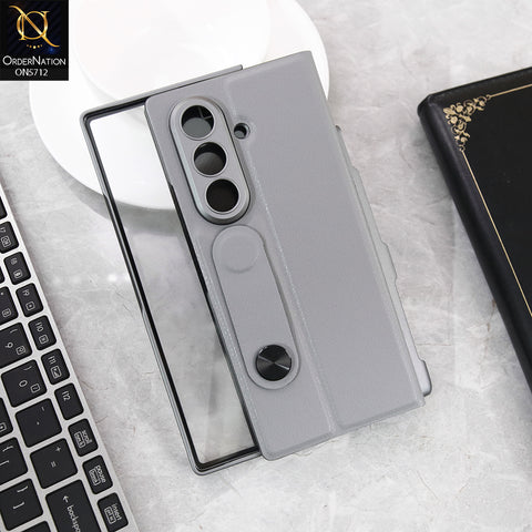 Samsung Galaxy Z Fold 7 Cover - Gray- New Premium Quality Luxury Flip Card Slot Leather Phone Case Magnetic Snap Fastener Bracket Shockproof Protective Cover