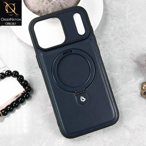 iPhone 17 Pro Max Cover - Blue -  Luxury Leather Case Supports Magsafe Wireless Charging, Kickstand Bracket Holder Soft Border Case