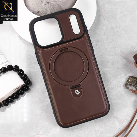 iPhone 17 Pro Max Cover - Dark Brown -  Luxury Leather Case Supports Magsafe Wireless Charging, Kickstand Bracket Holder Soft Border Case