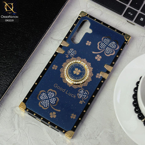 Samsung Galaxy A14 Cover - Blue - Square Bling Diamond Glitter Soft TPU Trunk Case with Ring Holder
