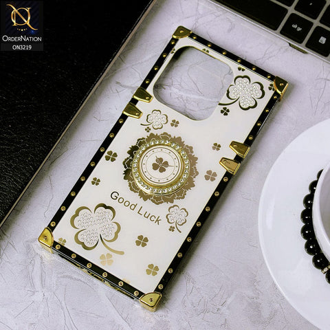 Vivo S15e Cover - Ash White - Square Bling Diamond Glitter Soft TPU Trunk Case with Ring Holder