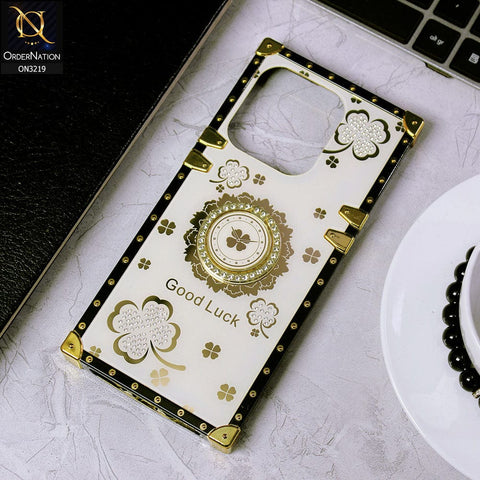 Xiaomi Redmi 12C Cover - Ash White - Square Bling Diamond Glitter Soft TPU Trunk Case with Ring Holder