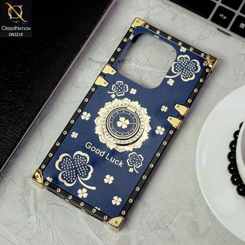 Infinix Smart 7 Cover - Blue - Square Bling Diamond Glitter Soft TPU Trunk Case with Ring Holder
