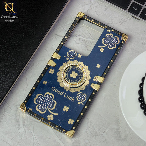 Vivo V27e Cover - Blue - Square Bling Diamond Glitter Soft TPU Trunk Case with Ring Holder