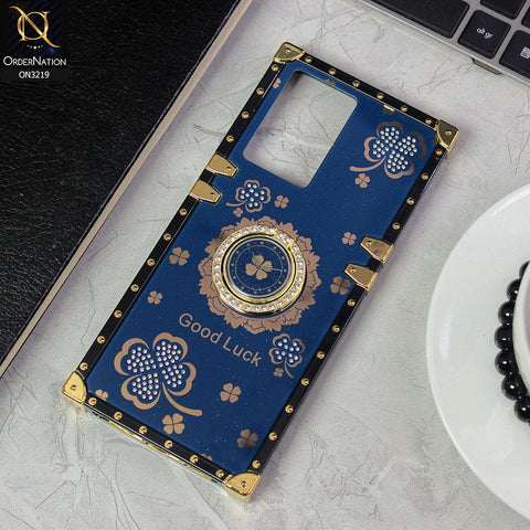 Oppo A77s Cover - Blue - Square Bling Diamond Glitter Soft TPU Trunk Case with Ring Holder