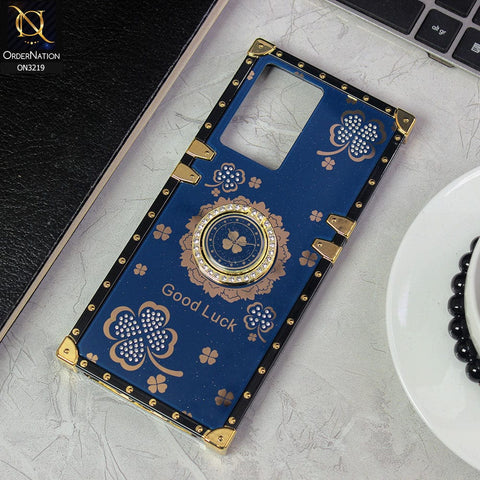 Oppo A57e Cover - Blue - Square Bling Diamond Glitter Soft TPU Trunk Case with Ring Holder
