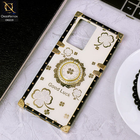 Oppo A77 4G Cover - Ash White - Square Bling Diamond Glitter Soft TPU Trunk Case with Ring Holder