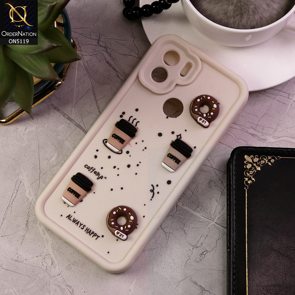 Xiaomi Poco C50 Cover - White - D1 - Cute 3D Donut Coffee Soft Silicon Case with Camera Protection
