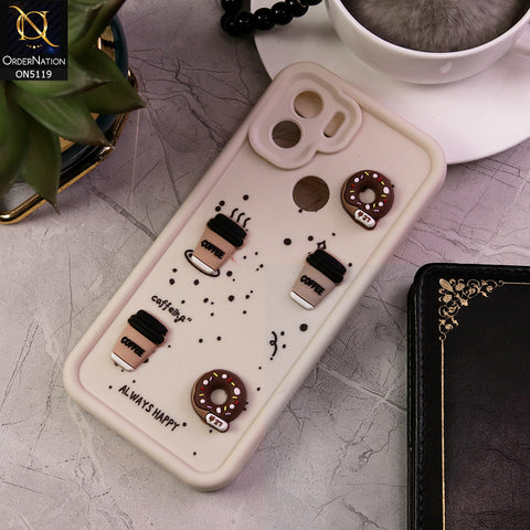 Xiaomi Poco C50 Cover - White - D1 - Cute 3D Donut Coffee Soft Silicon Case with Camera Protection