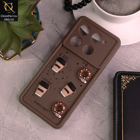 Infinix Note 40 Pro Cover - Brown - D1 - Cute 3D Donut Coffee Soft Silicon Case with Camera Protection