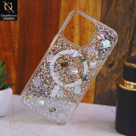 iPhone 15 Pro Max - White - Mag Flash Wireless Charging Glitter Shockproof Soft case