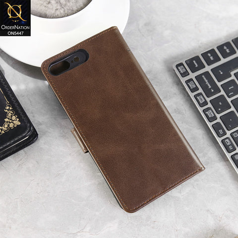 iPhone 8 Plus / 7 Plus Cover - Dark Brown -  Premium Leather Megantic Flip Book Covers With Card Holding Option