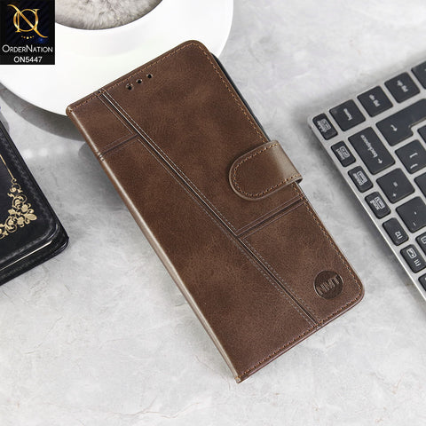 Tecno Spark 40 Pro Plus Cover - Dark Brown -  Premium Leather Megantic Flip Book Covers With Card Holding Option