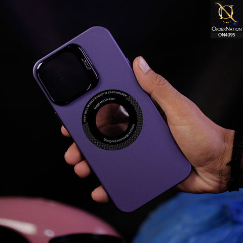 iPhone 14 Pro Max Cover - Purple -  Invisible Bracket Folding Camera Lens Holder Protection Matte Case Magnetic For Magsafe Hard Cover
