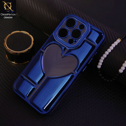 iPhone 15 Pro - Blue -  Electroplating 3D Hollow Love Heart Soft Case