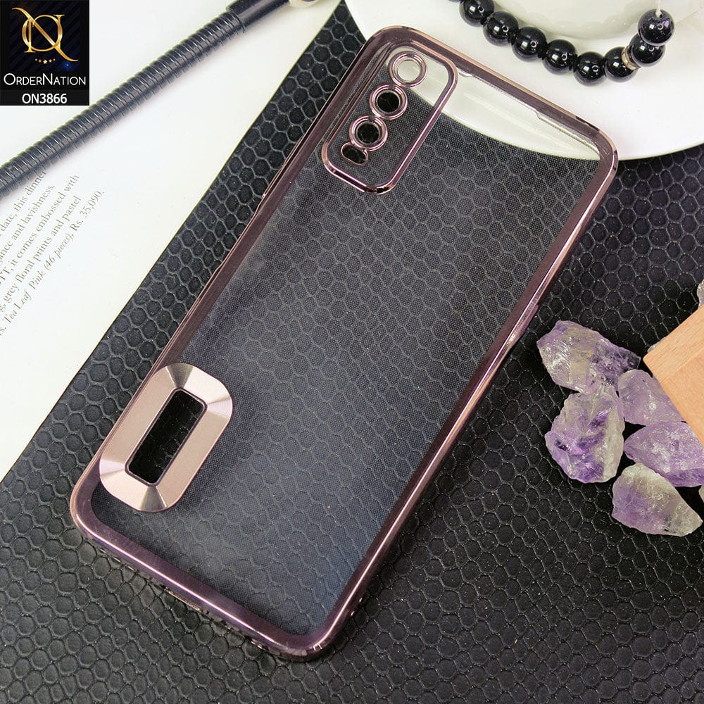 Vivo Y20i Cover - Rose Golden - Electroplating Borders Chrome Logo Hole Soft Silicone Camera Bumper Case