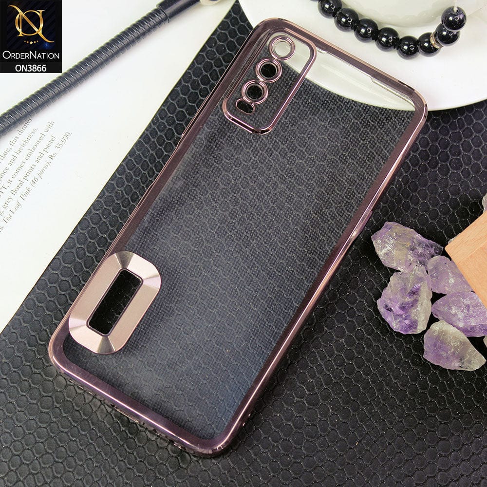 Vivo Y20a Cover - Rose Golden - Electroplating Borders Chrome Logo Hole Soft Silicone Camera Bumper Case