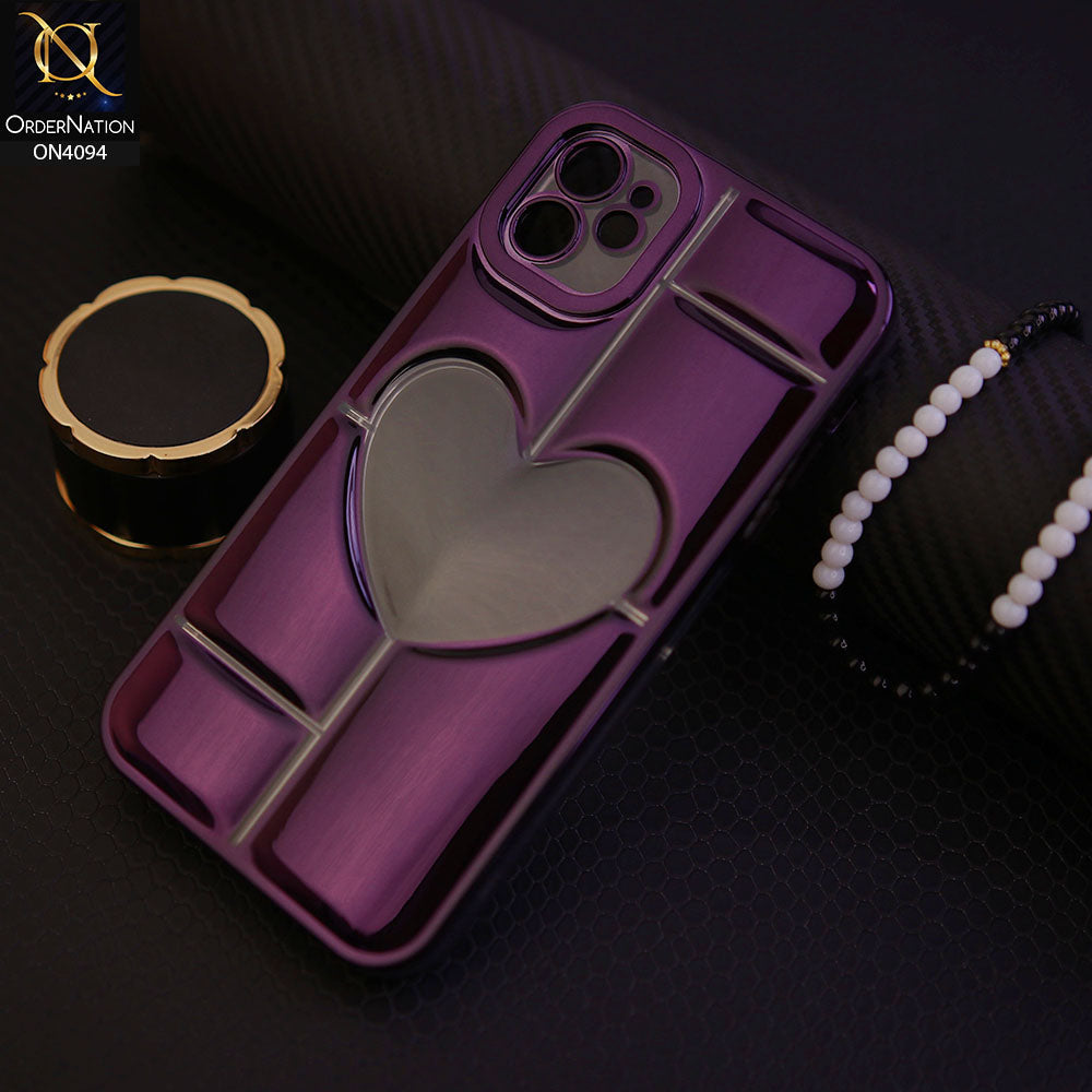 iPhone 11 - Purple -  Electroplating 3D Hollow Love Heart Soft Case