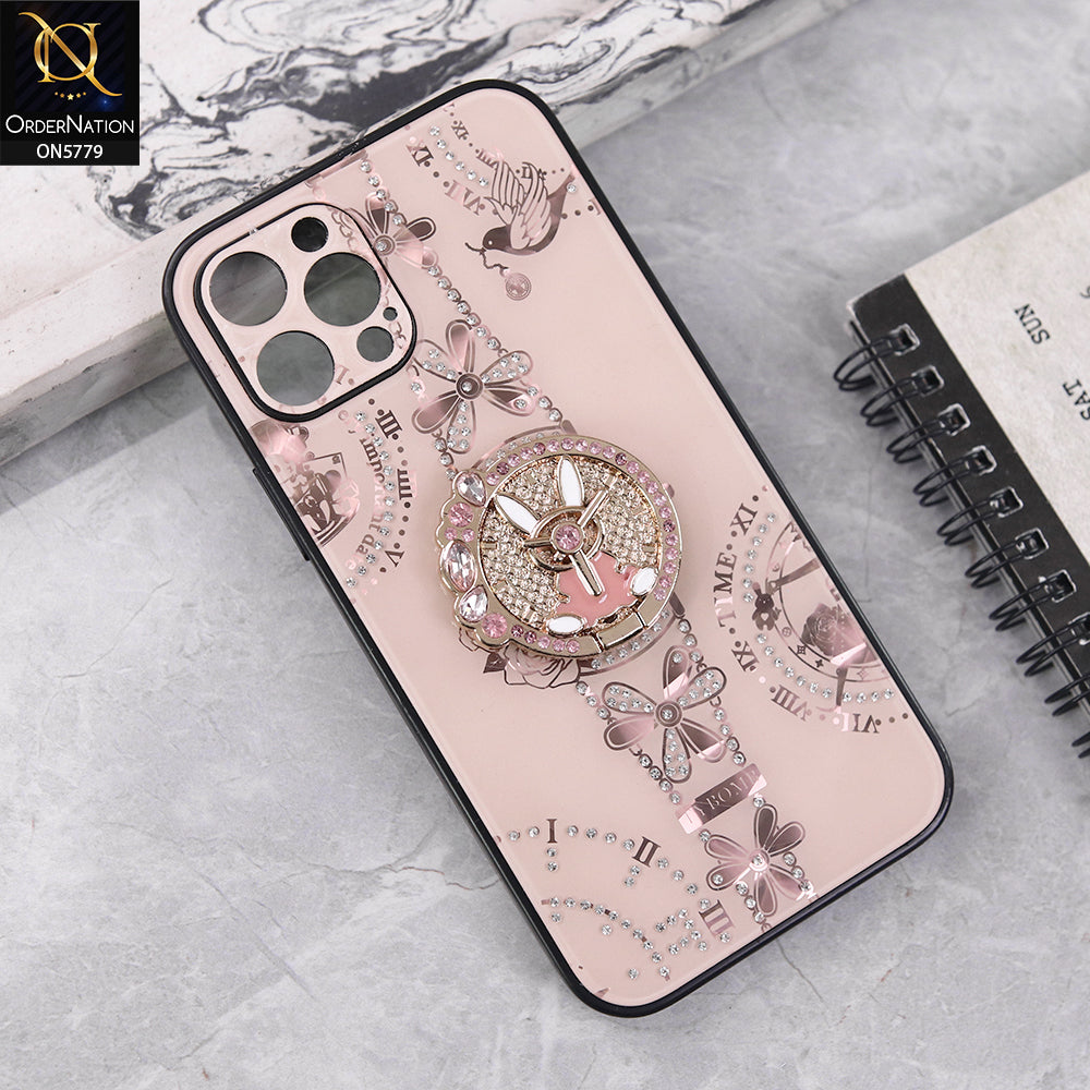 iPhone 12 Pro Cover - Golden - Bling Shiny Back Shell Soft Round Borders Camera Protection Case With Ring Holder