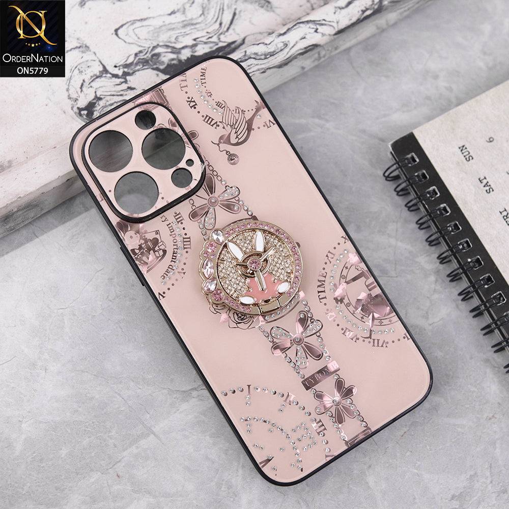 iPhone 13 Pro Max Cover - Golden - Bling Shiny Back Shell Soft Round Borders Camera Protection Case With Ring Holder