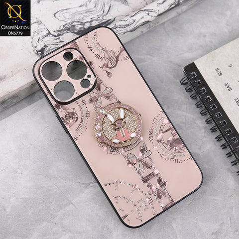 iPhone 14 Pro Max Cover - Golden - Bling Shiny Back Shell Soft Round Borders Camera Protection Case With Ring Holder