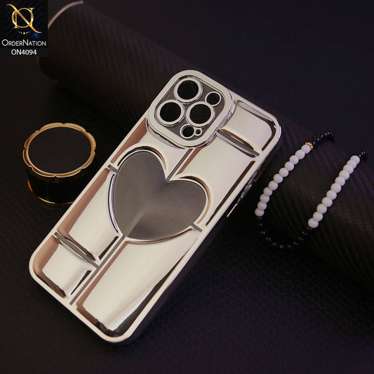 iPhone 12 Pro Max - Silver -  Electroplating 3D Hollow Love Heart Soft Case