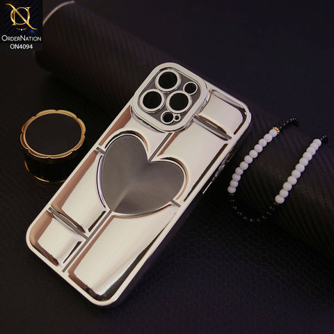 iPhone 14 Pro Max - Silver -  Electroplating 3D Hollow Love Heart Soft Case