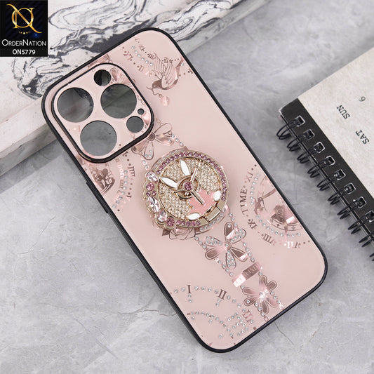 iPhone 16 Pro Cover - Golden - Bling Shiny Back Shell Soft Round Borders Camera Protection Case With Ring Holder
