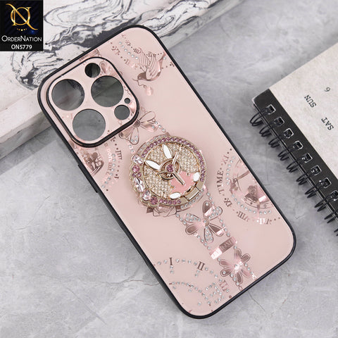 iPhone 16 Pro Cover - Golden - Bling Shiny Back Shell Soft Round Borders Camera Protection Case With Ring Holder