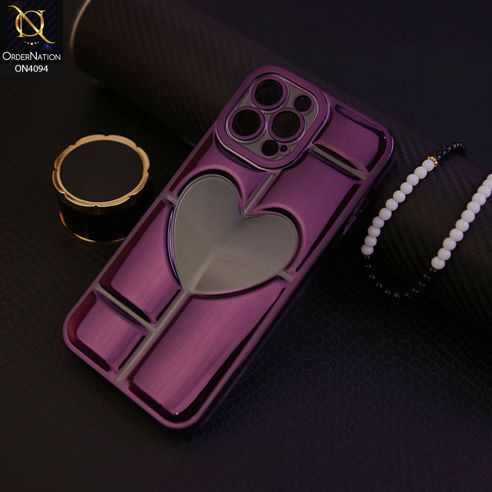 iPhone 14 Pro Max - Purple -  Electroplating 3D Hollow Love Heart Soft Case