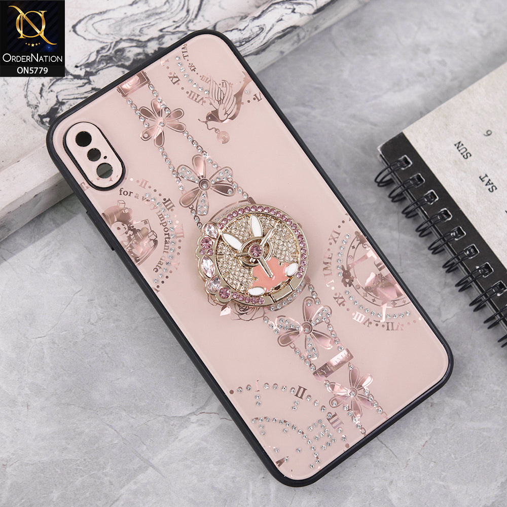 iPhone XS Max Cover - Golden - Bling Shiny Back Shell Soft Round Borders Camera Protection Case With Ring Holder