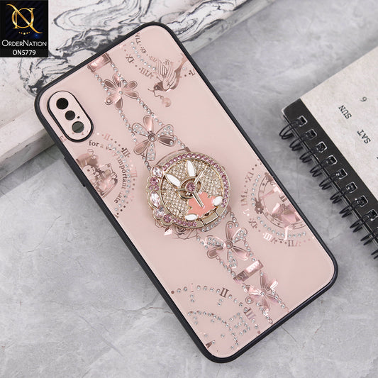 iPhone XS Max Cover - Golden - Bling Shiny Back Shell Soft Round Borders Camera Protection Case With Ring Holder
