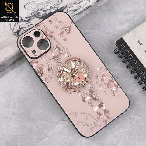 iPhone 14 Cover - Golden - Bling Shiny Back Shell Soft Round Borders Camera Protection Case With Ring Holder