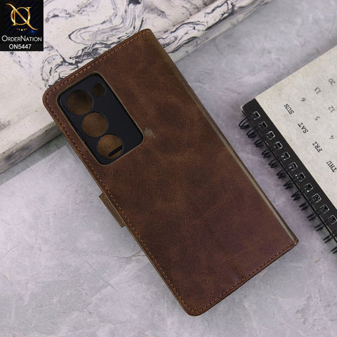 Oppo A5 Pro 5G Cover - Dark Brown -  Premium Leather Megantic Flip Book Covers With Card Holding Option