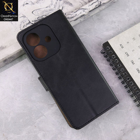 Oppo A3 5G Cover - Black -  Premium Leather Megantic Flip Book Covers With Card Holding Option
