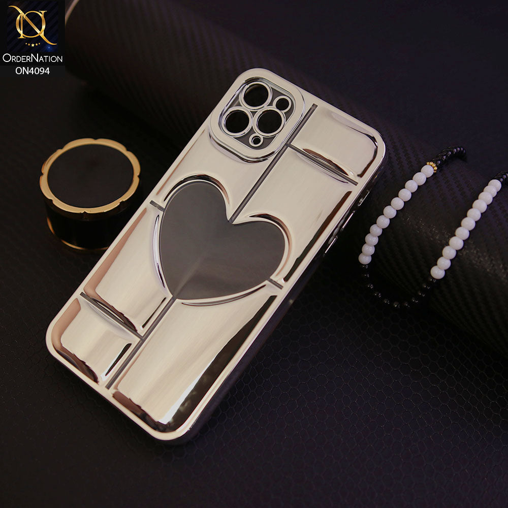 iPhone 11 Pro - Silver -  Electroplating 3D Hollow Love Heart Soft Case