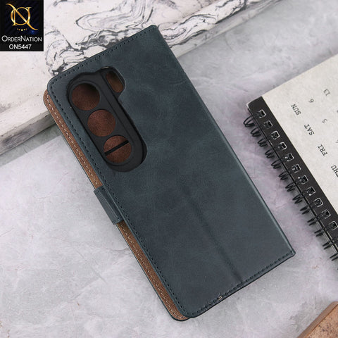 Tecno Camon 40 Cover - Blue -  Premium Leather Megantic Flip Book Covers With Card Holding Option