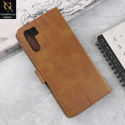 Oppo F15 Cover - Light Brown -  Premium Leather Megantic Flip Book Covers With Card Holding Option
