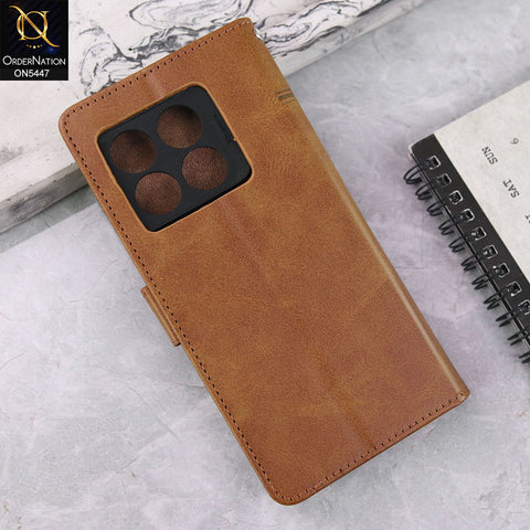 Vivo Y35 Cover - Light Brown -  Premium Leather Megantic Flip Book Covers With Card Holding Option