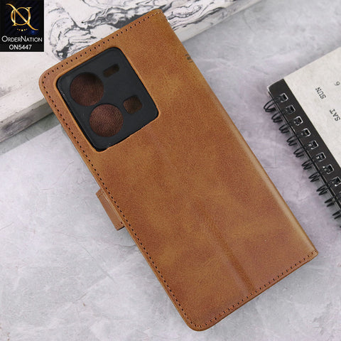 OnePlus 10 Pro Cover - Light Brown -  Premium Leather Megantic Flip Book Covers With Card Holding Option