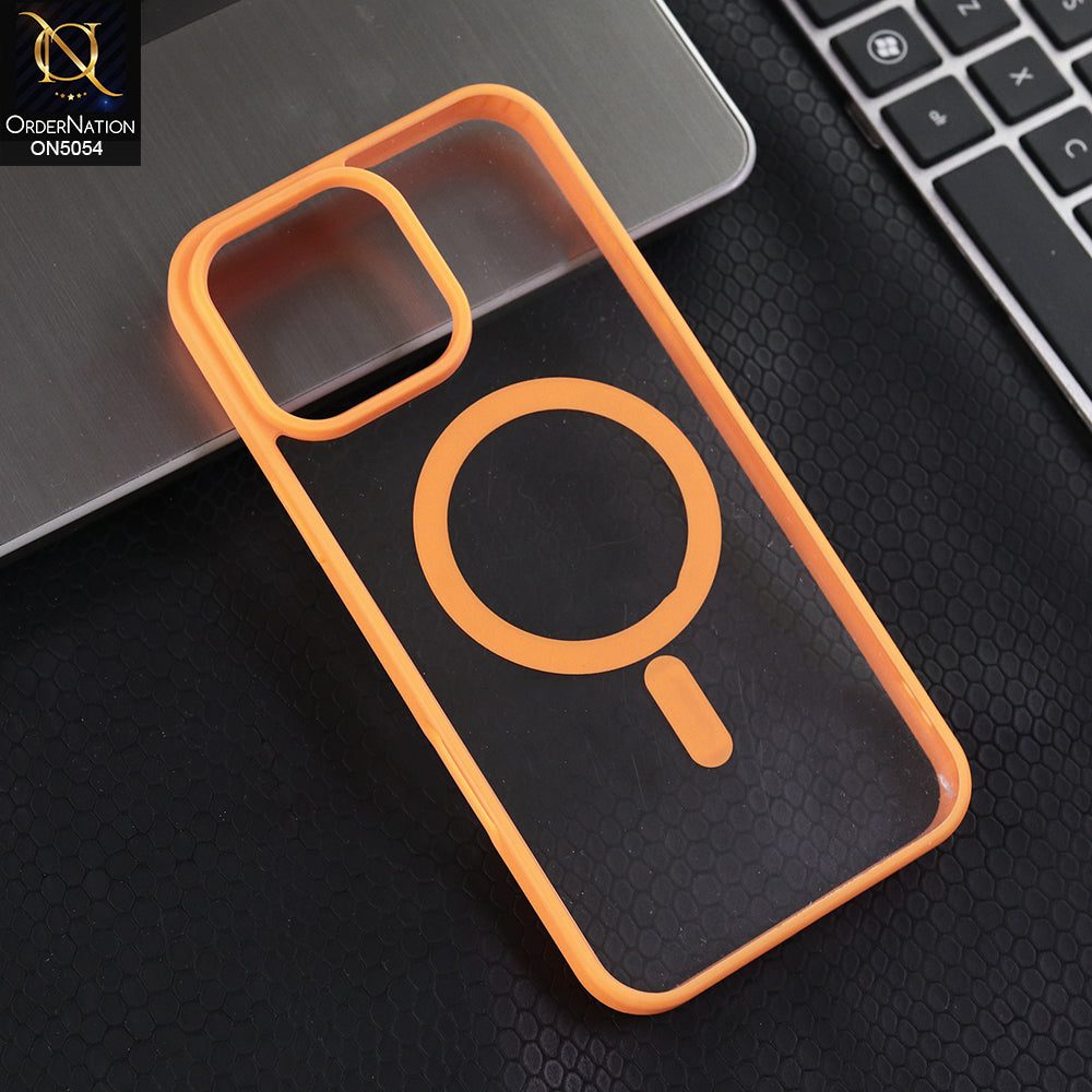 iPhone 16 Pro Max - Orange -  New Clear Transparent Back Magnetic Magsafe Candy Color Soft Borders Case