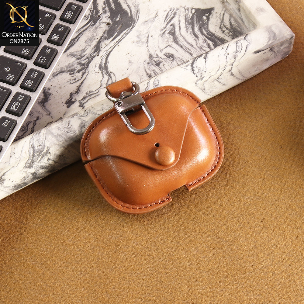 Apple Airpods Pro 2 ( 2nd Gen ) Cover - Brown - Flip Lid Vintage Style Leather Case
