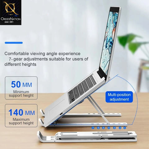 Energy ENRG Portable Aluminum Foldable Laptop Stand Adjustable Height Metal Holder with Anti-Slip Rubber Grips Silver